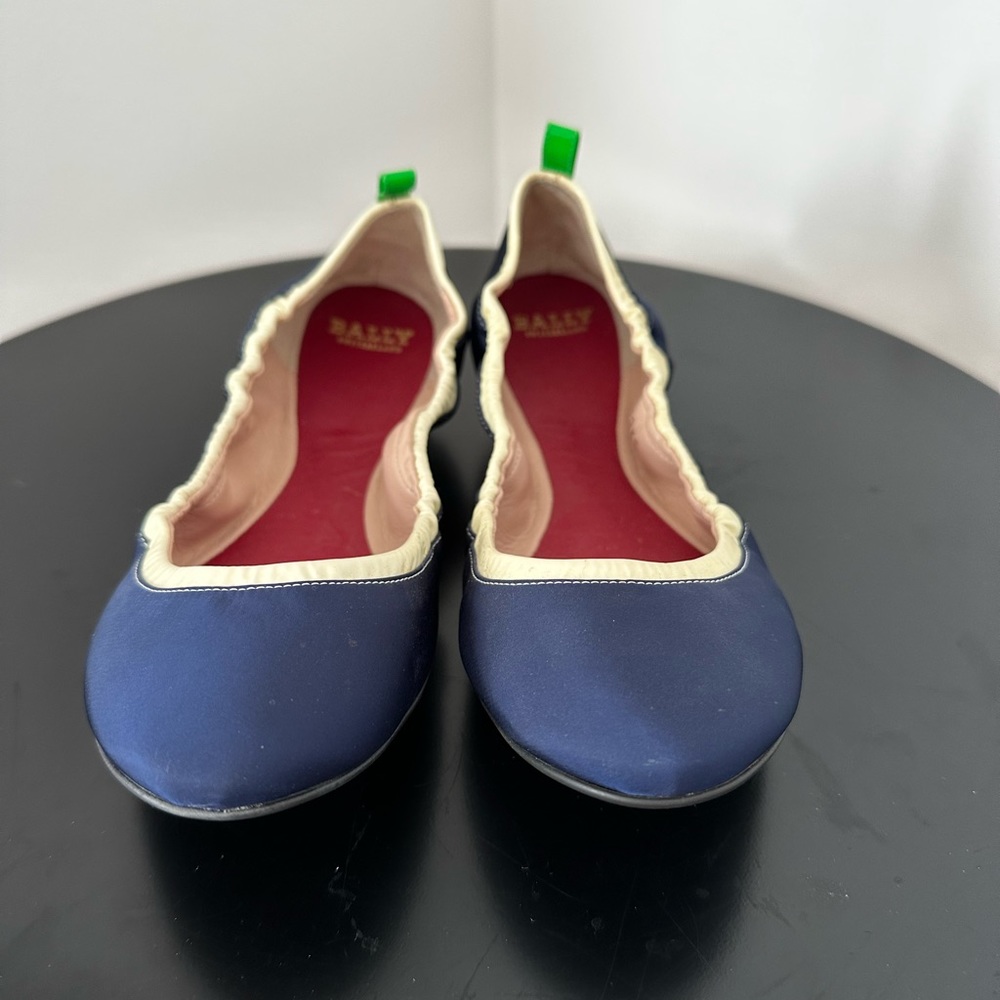 Bally Blue and White Silk Ballet Flats